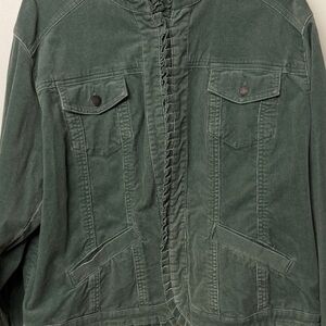 Chico’s open front corduroy ruffle trim jacket Coquette size 3